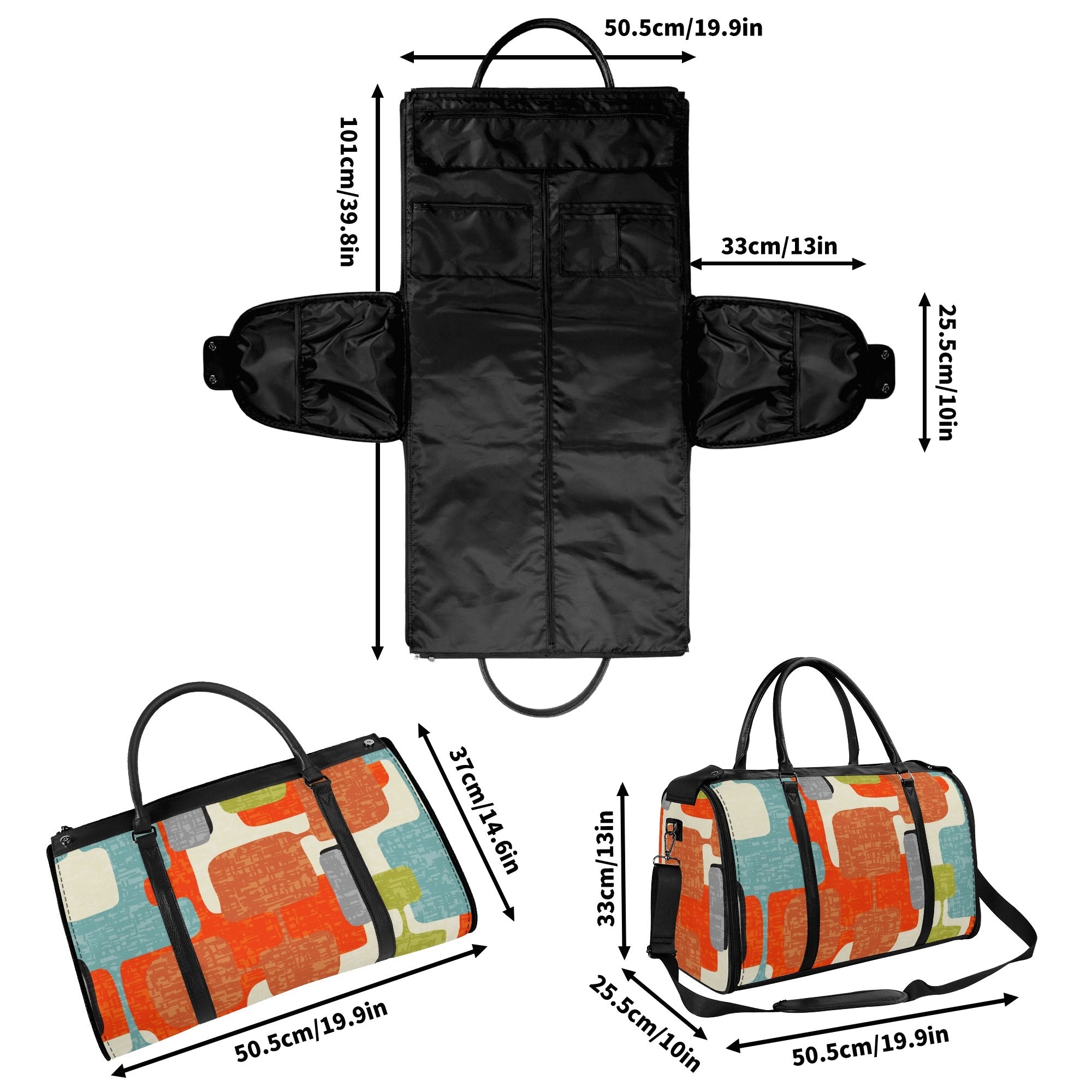 Kate McEnroe New York Mid Century Modern Abstract Geometric Duffel Bag, Orange Teal Retro Travel WeekenderDuffel BagsWLXVXV6W - 2