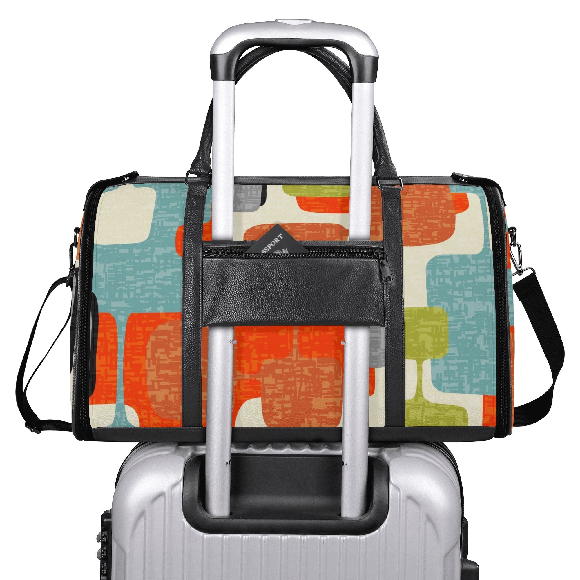 Kate McEnroe New York Mid Century Modern Abstract Geometric Duffel Bag, Orange Teal Retro Travel WeekenderDuffel BagsWLXVXV6W - 2