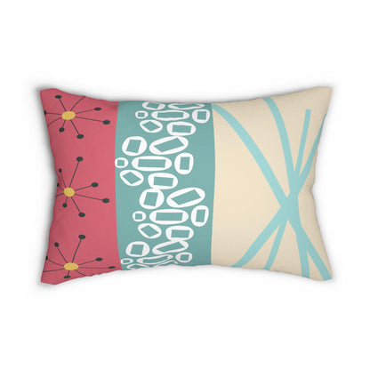 Kate McEnroe New York Mid Century Modern Abstract Lumbar Pillow, 50s Teal Coral Geometric DecorLumbar Pillows22808476397084011065