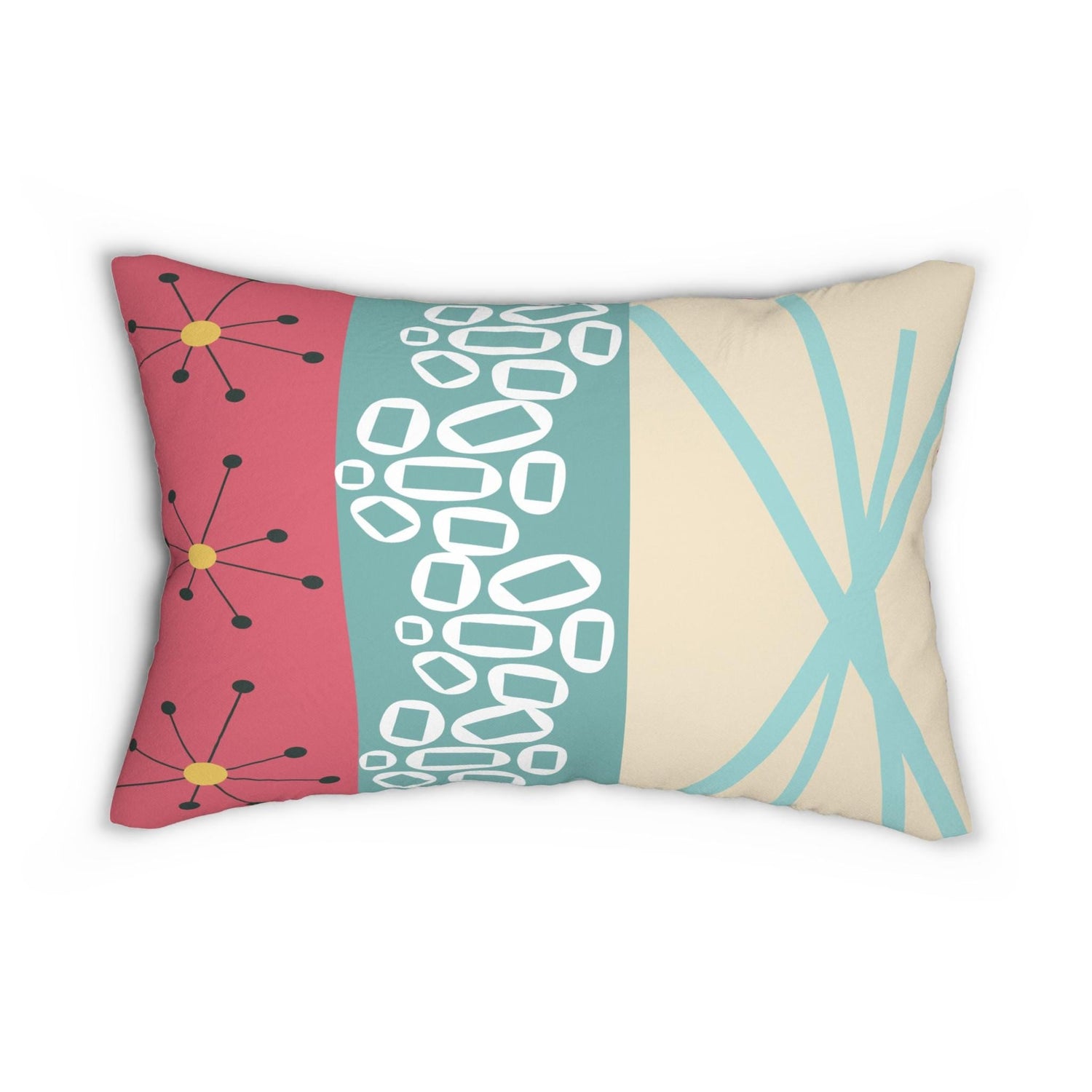 Kate McEnroe New York Mid Century Modern Abstract Lumbar Pillow, 50s Teal Coral Geometric DecorLumbar Pillows22808476397084011065