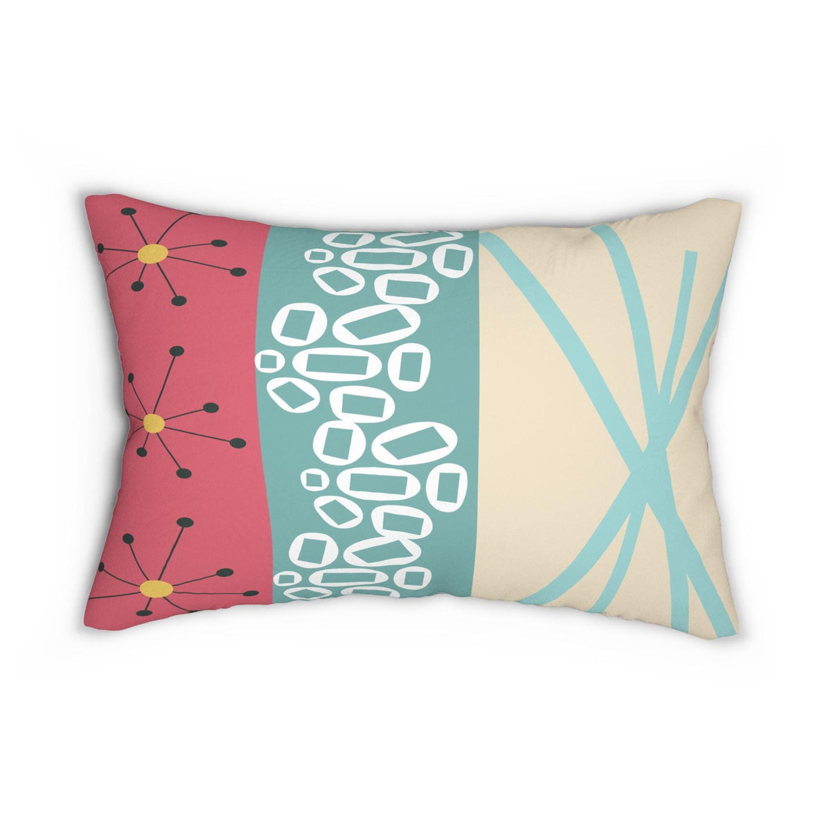 Kate McEnroe New York Mid Century Modern Abstract Lumbar Pillow, 50s Teal Coral Geometric DecorLumbar Pillows22808476397084011065