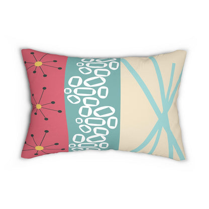 Kate McEnroe New York Mid Century Modern Abstract Lumbar Pillow, 50s Teal Coral Geometric DecorLumbar Pillows22808476397084011065