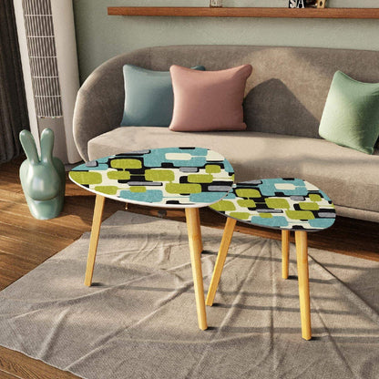 Kate McEnroe New York Mid Century Modern Abstract Nesting Tables, Retro Teal, Lime Green, MCM Accent Coffee TablesAccent Tables8QwVkXaXj8