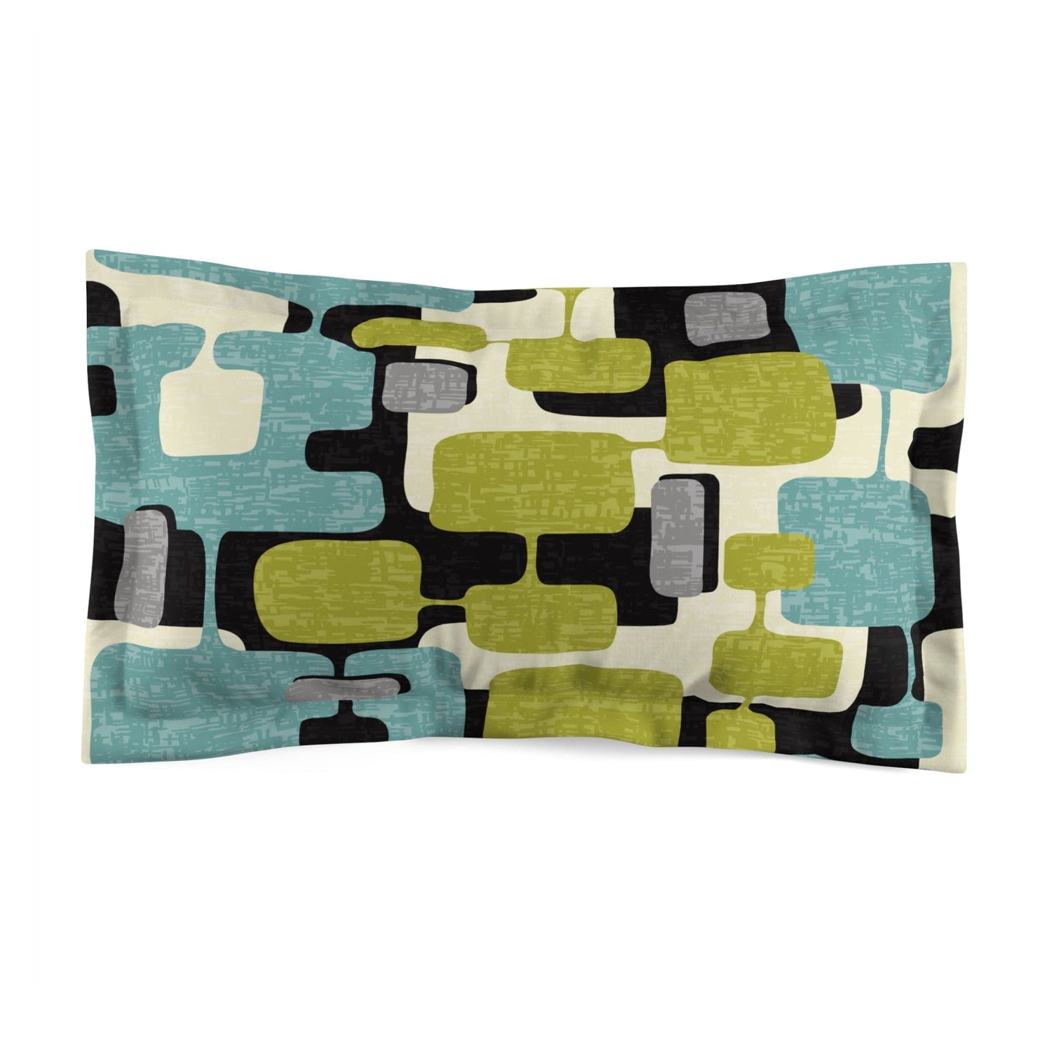 Kate McEnroe New York Mid Century Modern Abstract Pillow Sham, Retro Teal, Lime Green, Gray, Black MCM Bedroom Sham CoverPillow Shams29350517232532501589