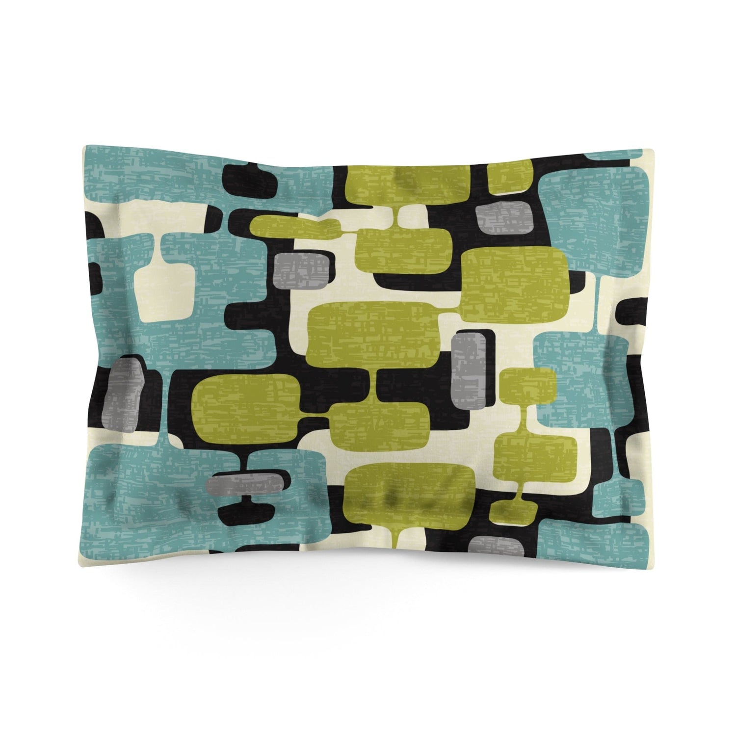 Kate McEnroe New York Mid Century Modern Abstract Pillow Sham, Retro Teal, Lime Green, Gray, Black MCM Bedroom Sham CoverPillow Shams32368200258821489358