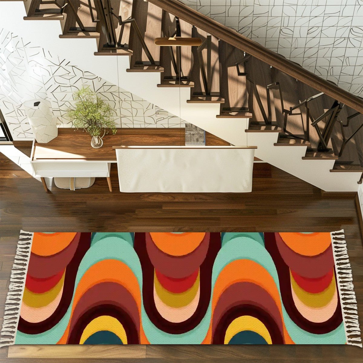 Kate McEnroe New York Mid Century Modern Abstract Runner Rug, Retro Groovy Waves Tassel Accent, 60s 70s Colorful Hallway CarpetRugs &amp; MatszXpsHQe5Le