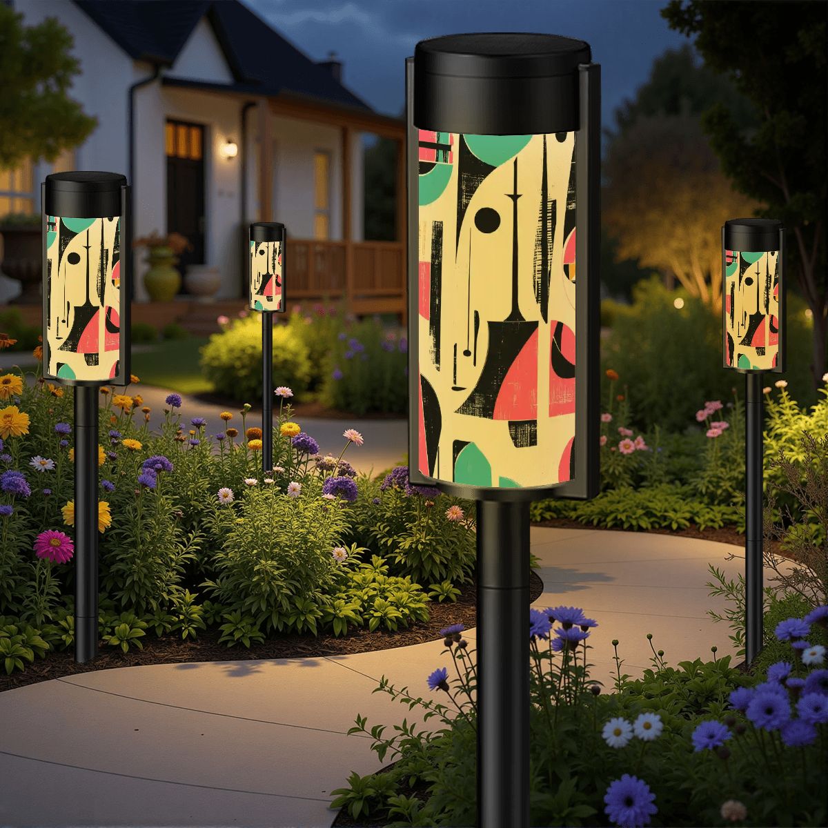 Kate McEnroe New York Mid Century Modern Abstract Solar Lights Set of 4, Retro Geometric Garden LampSolar Garden Stake Lights85rhSr1Byt
