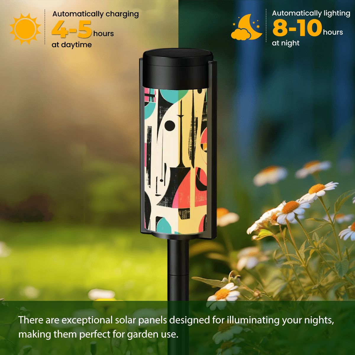 Kate McEnroe New York Mid Century Modern Abstract Solar Lights Set of 4, Retro Geometric Garden LampSolar Garden Stake Lights85rhSr1Byt