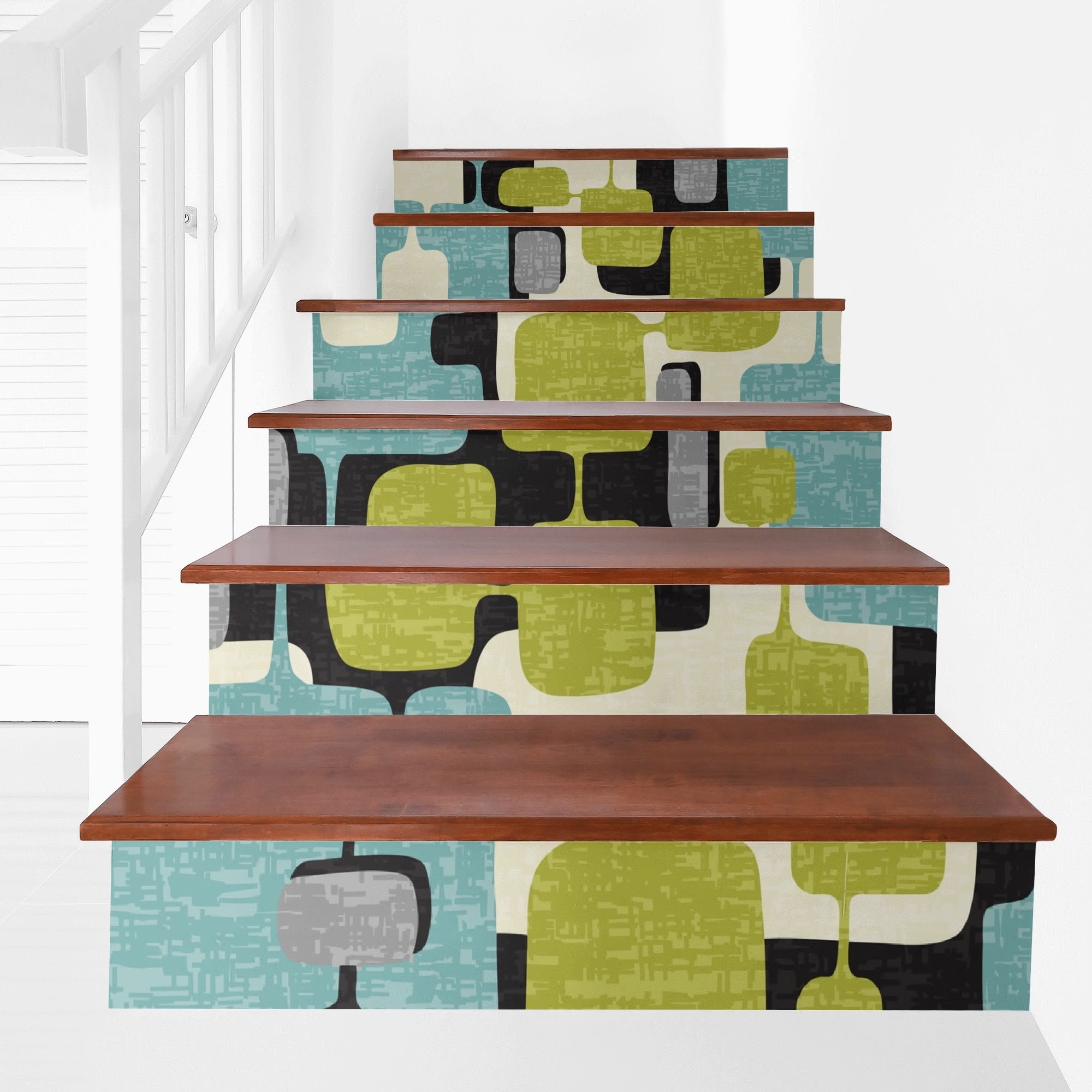 Kate McEnroe New York Mid Century Modern Abstract Stair Risers, 50s Atomic Boomerang Retro Stair DecalsStair RisersNKQ6JE8N - 1