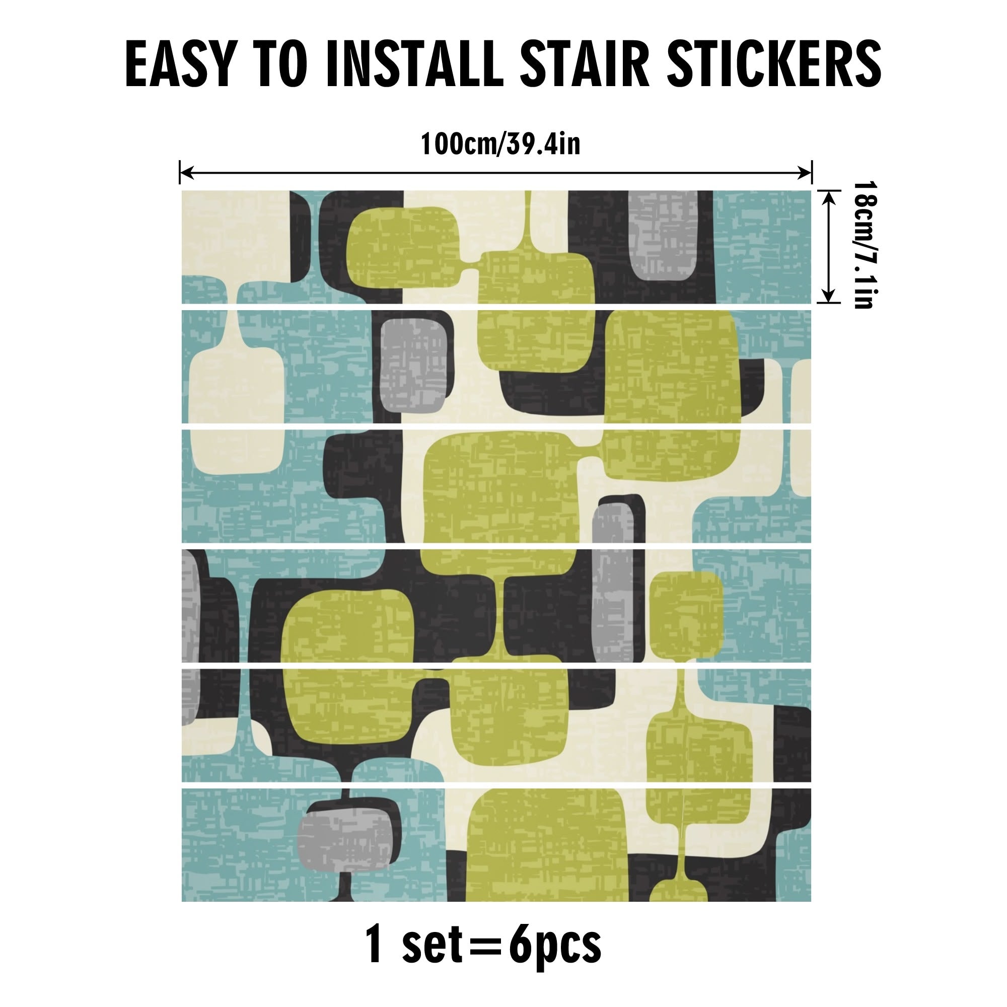 Kate McEnroe New York Mid Century Modern Abstract Stair Risers, 50s Atomic Boomerang Retro Stair DecalsStair RisersNKQ6JE8N - 1