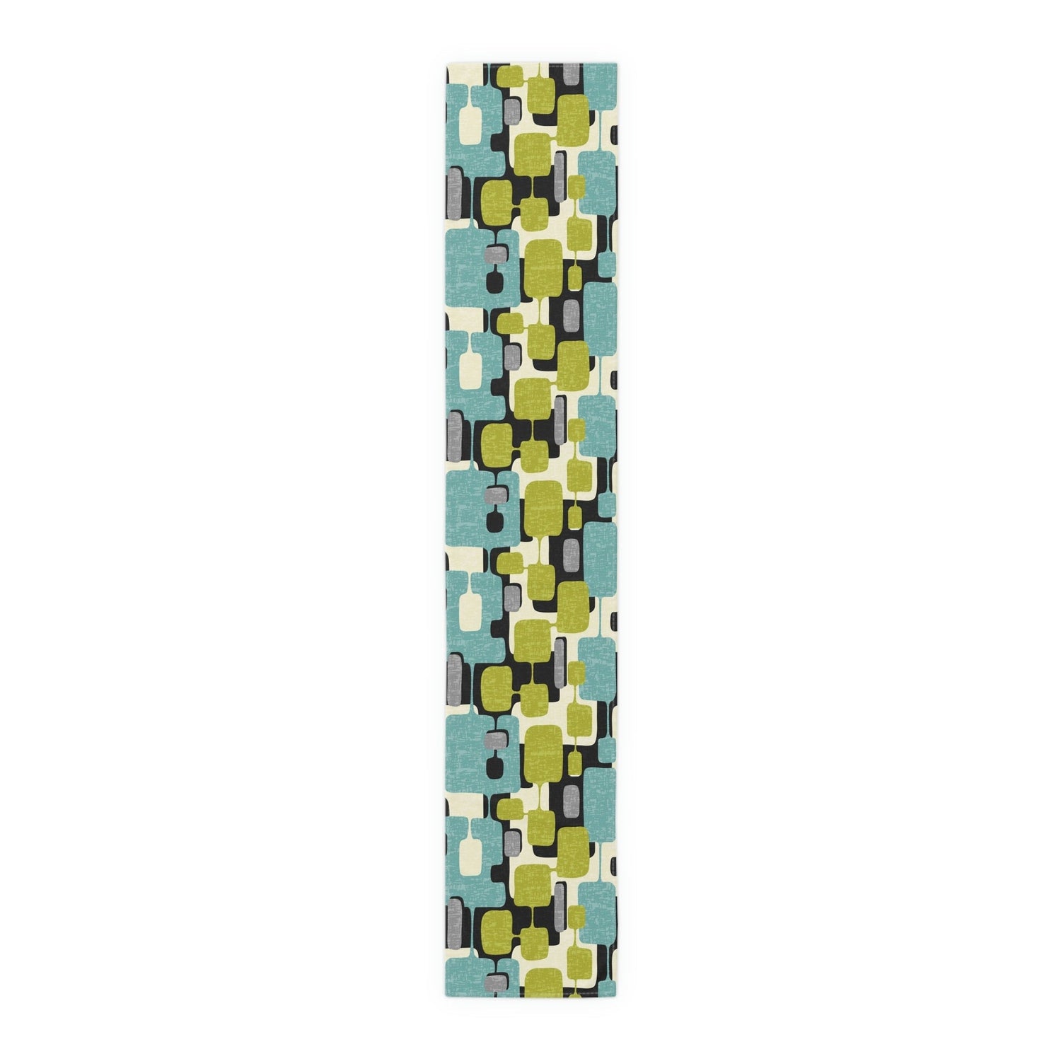 Kate McEnroe New York Mid Century Modern Abstract Table Runner, Retro Teal, Lime Green, Gray, Cream Geometric Table LinenTable Runners99520907847448973600