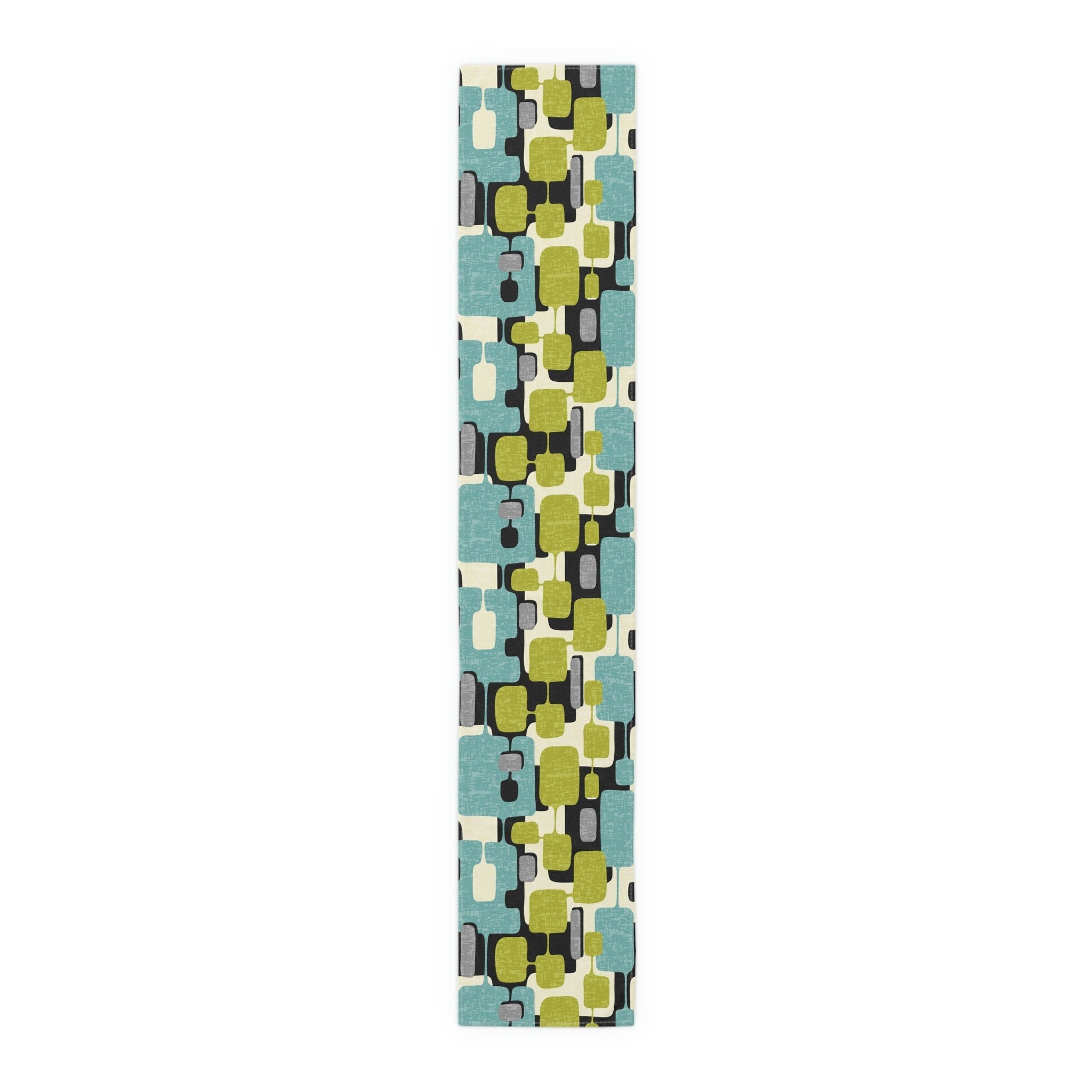 Kate McEnroe New York Mid Century Modern Abstract Table Runner, Retro Teal, Lime Green, Gray, Cream Geometric Table LinenTable Runners99520907847448973600