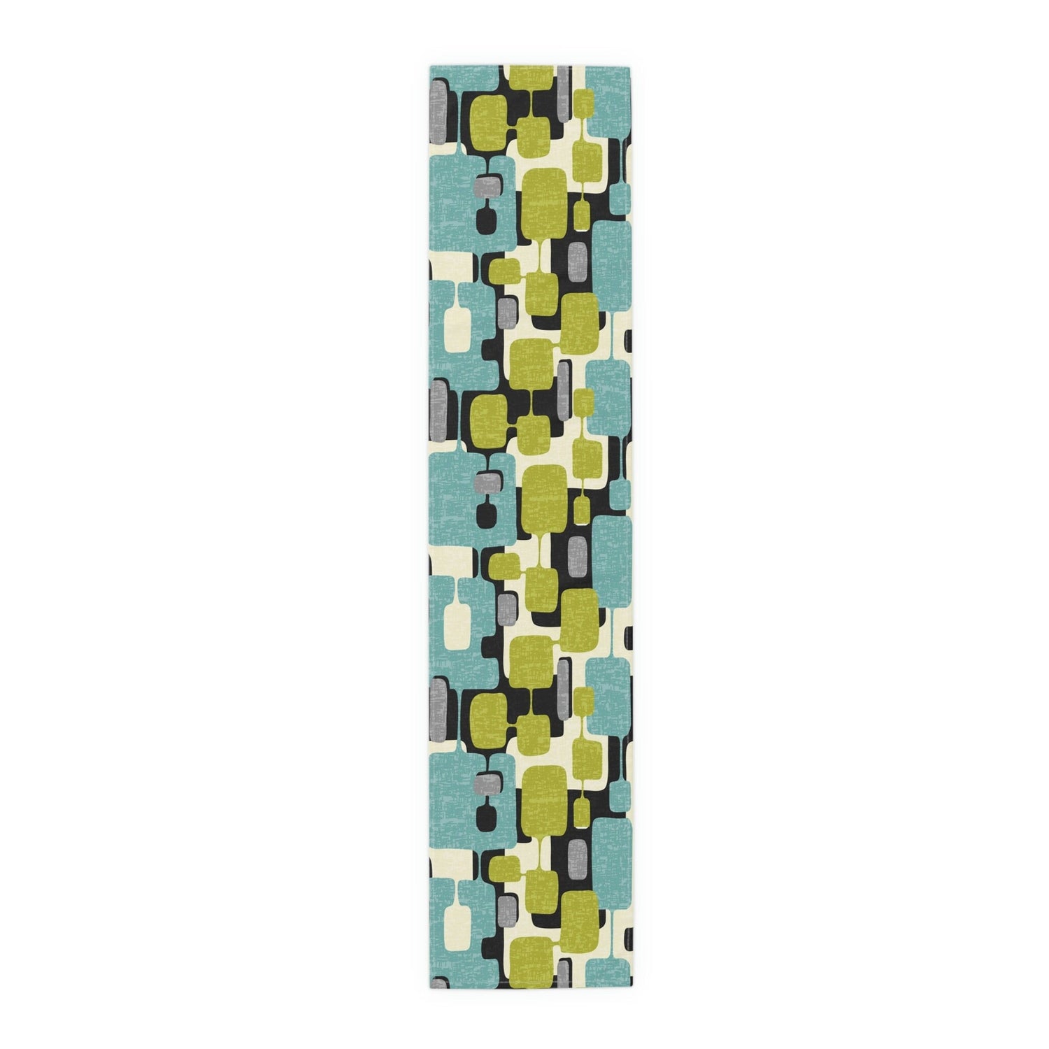 Kate McEnroe New York Mid Century Modern Abstract Table Runner, Retro Teal, Lime Green, Gray, Cream Geometric Table LinenTable Runners99520907847448973600