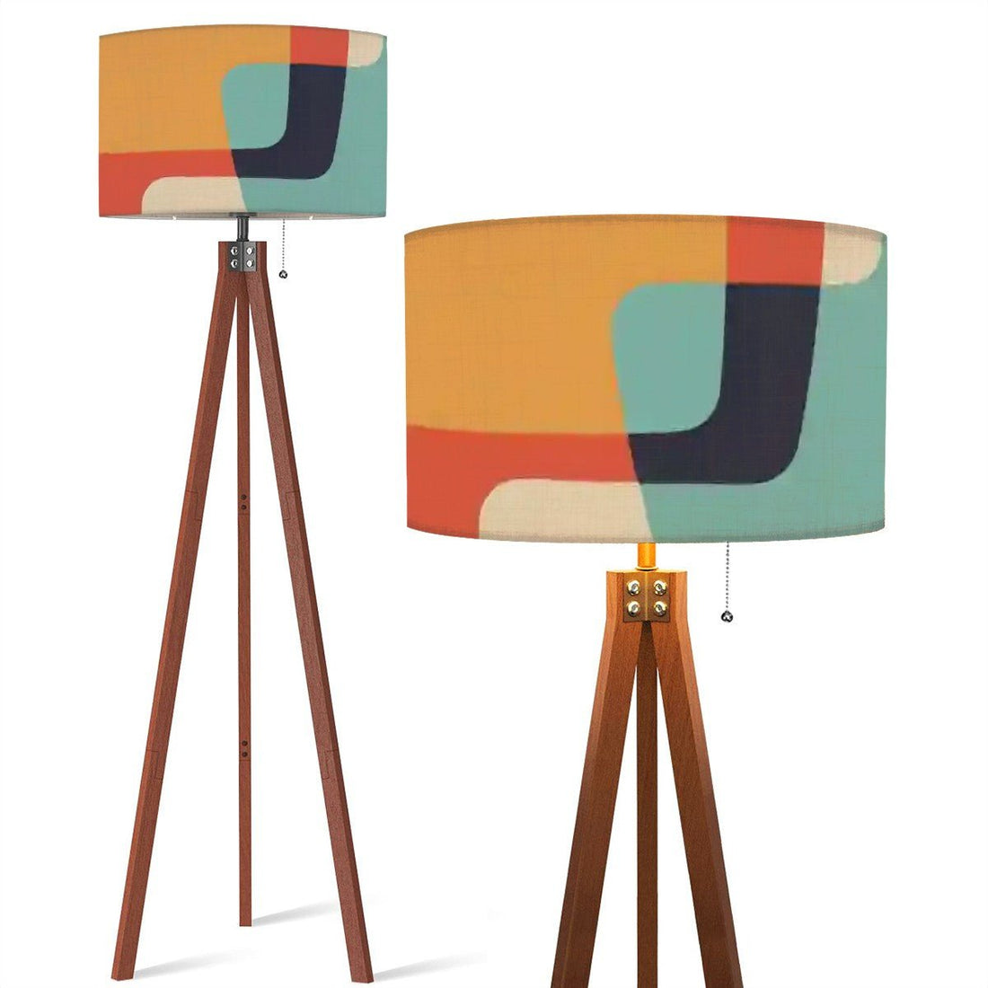 Kate McEnroe New York Mid Century Modern Abstract Tripod Floor Lamp, Retro MCM Wooden Standing Light, Bold Geometric Shade, Vintage Accent LightingFloor LampsnAnSYf8kz8
