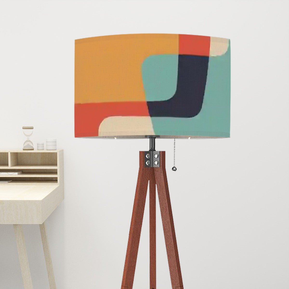 Kate McEnroe New York Mid Century Modern Abstract Tripod Floor Lamp, Retro MCM Wooden Standing Light, Bold Geometric Shade, Vintage Accent LightingFloor LampsnAnSYf8kz8