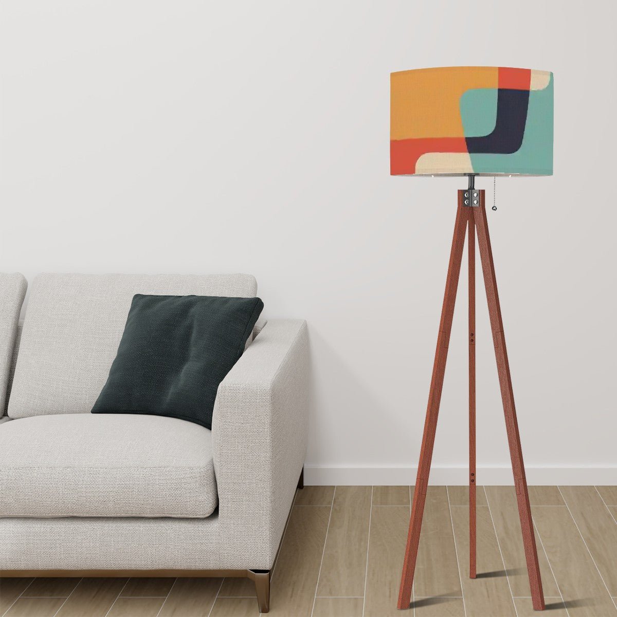 Kate McEnroe New York Mid Century Modern Abstract Tripod Floor Lamp, Retro MCM Wooden Standing Light, Bold Geometric Shade, Vintage Accent LightingFloor LampsnAnSYf8kz8