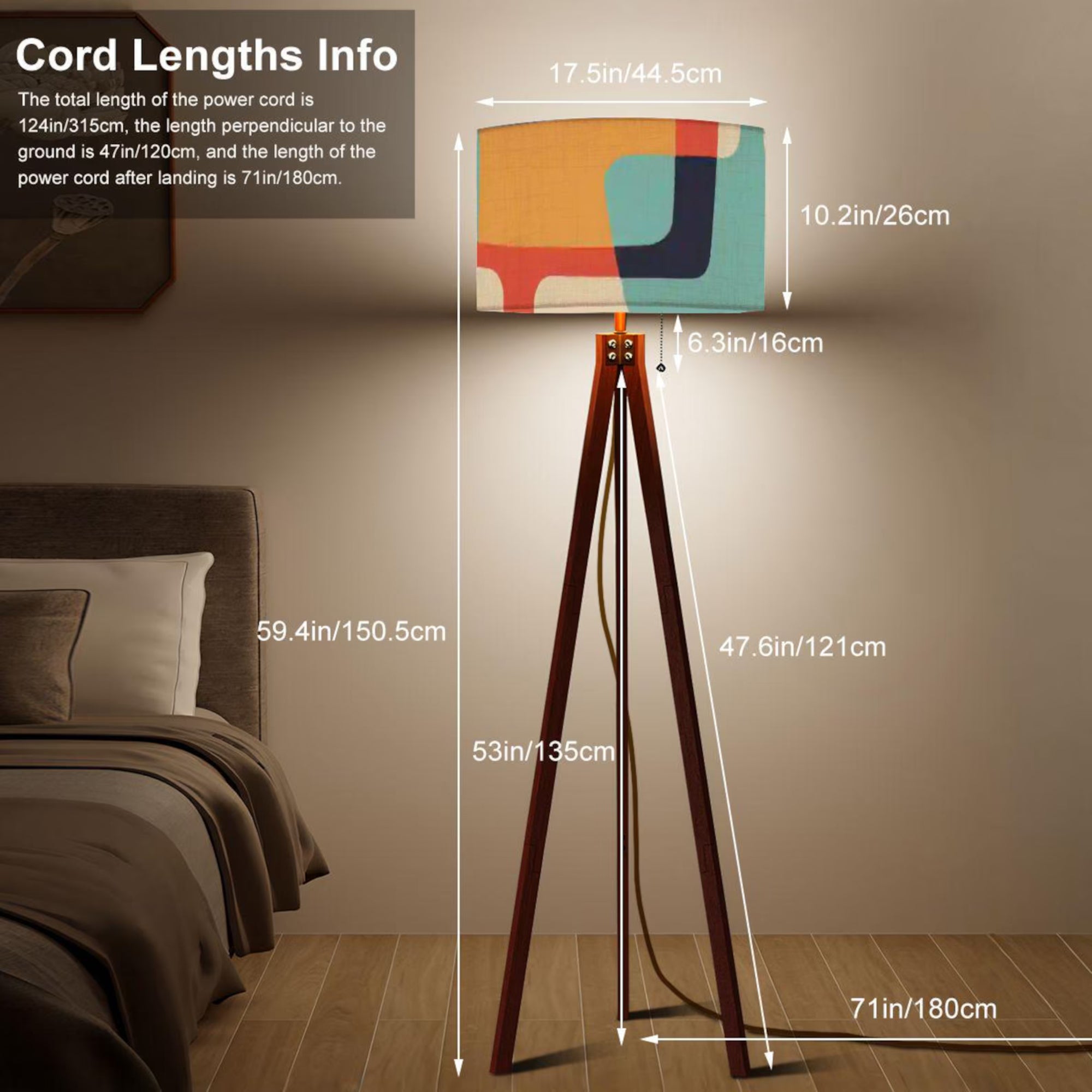 Kate McEnroe New York Mid Century Modern Abstract Tripod Floor Lamp, Retro MCM Wooden Standing Light, Bold Geometric Shade, Vintage Accent LightingFloor LampsnAnSYf8kz8