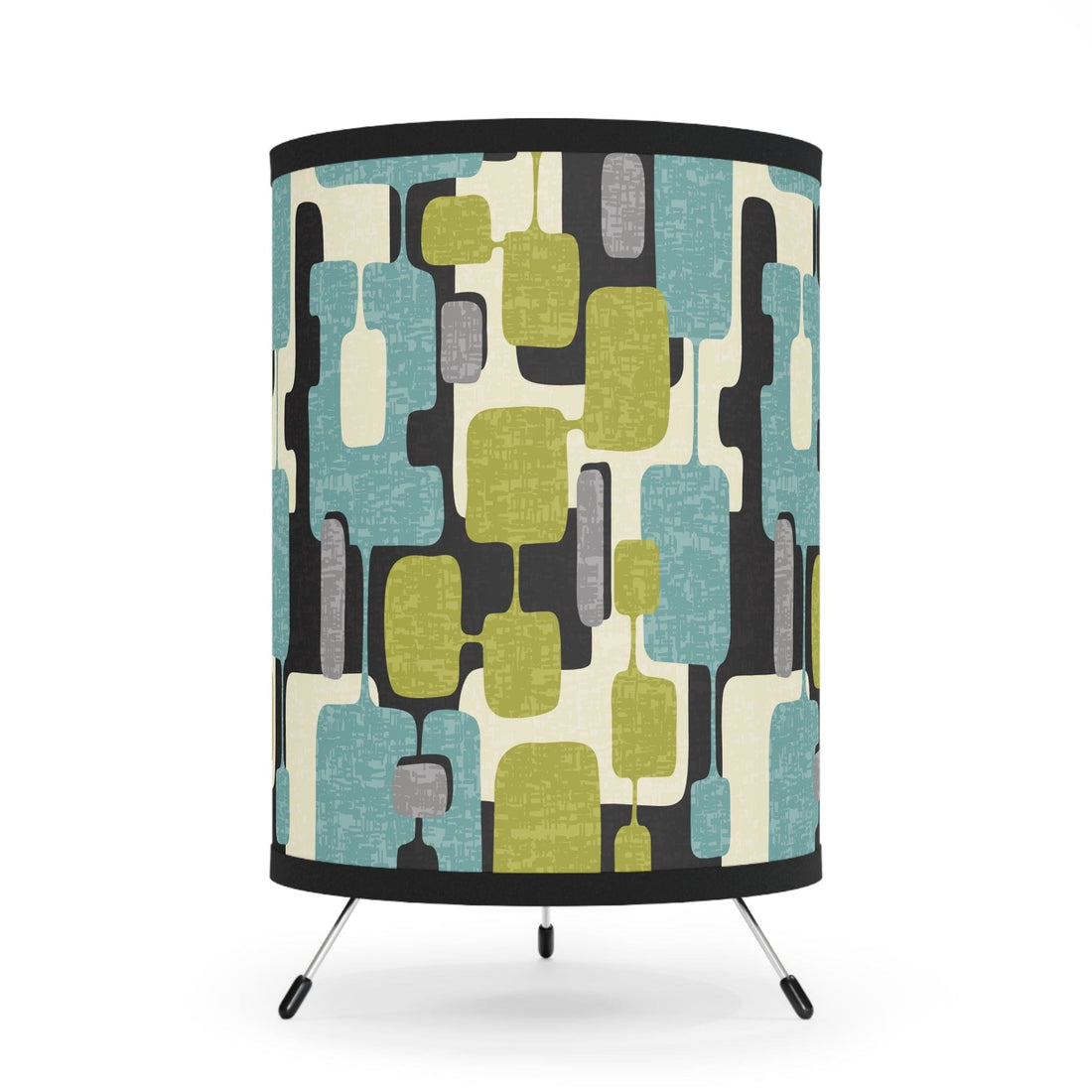 Kate McEnroe New York Mid Century Modern Abstract Tripod Lamp, Retro Teal, Lime Green, Gray, Black MCM Desk Lamp, Vintage Style Geometric Accent LampLamps23244726713903750746