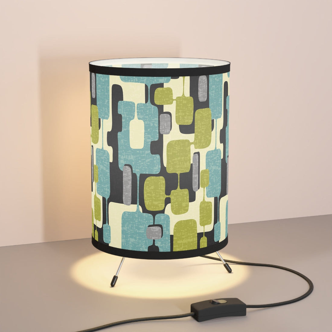 Kate McEnroe New York Mid Century Modern Abstract Tripod Lamp, Retro Teal, Lime Green, Gray, Black MCM Desk Lamp, Vintage Style Geometric Accent LampLamps23244726713903750746