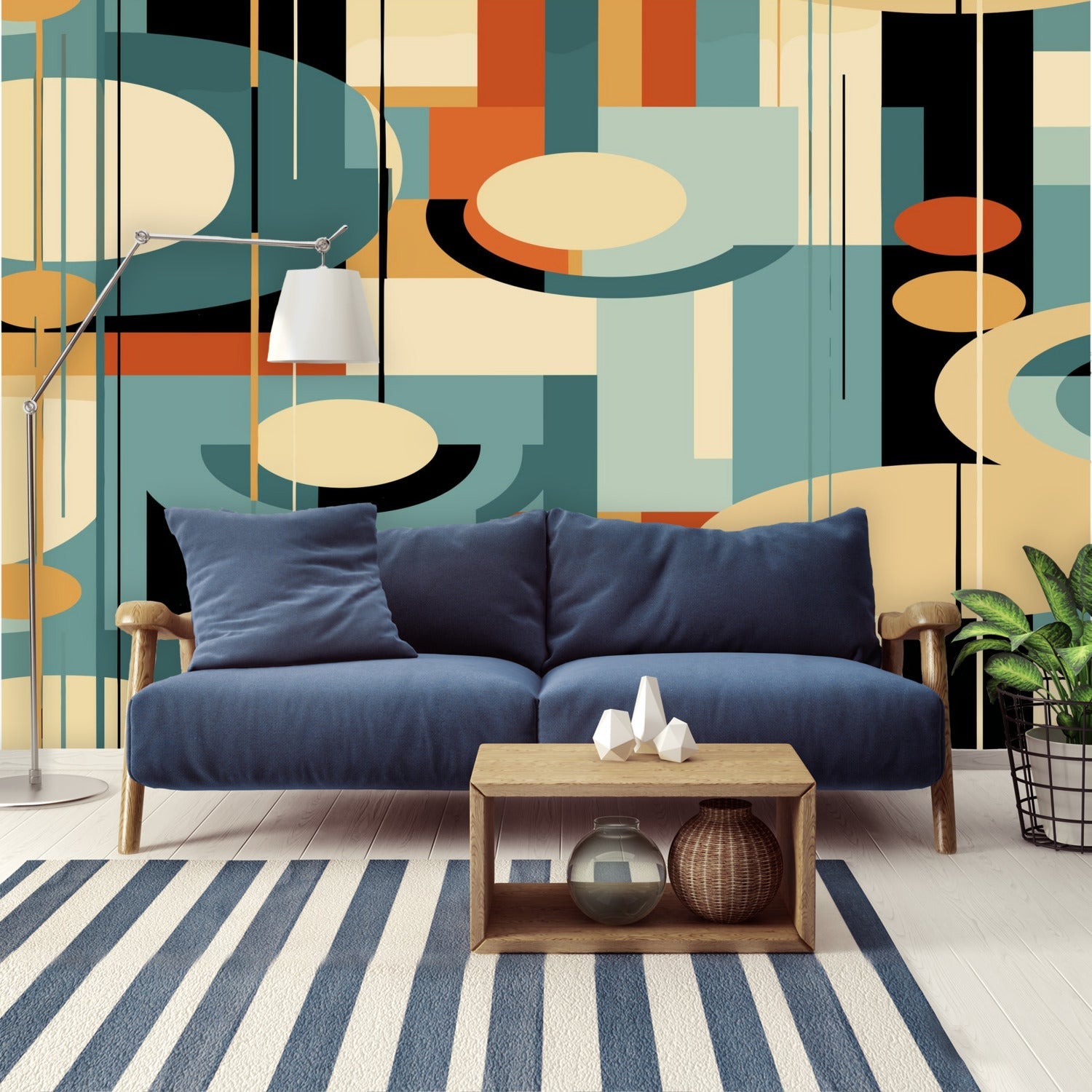 Kate McEnroe New York Mid Century Modern Abstract Wall Mural, Retro Geometric Peel and Stick WallpaperWall Mural127652