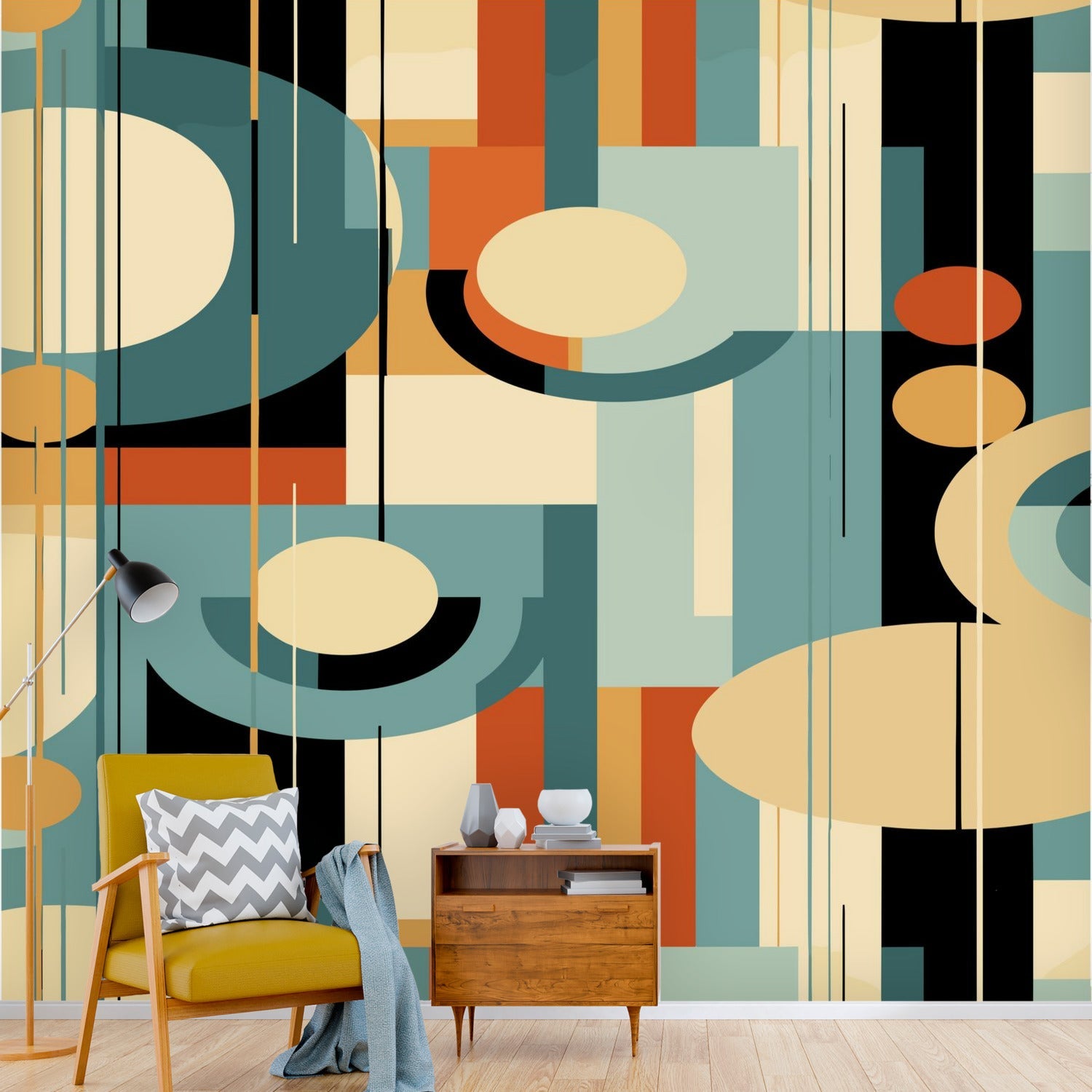 Kate McEnroe New York Mid Century Modern Abstract Wall Mural, Retro Geometric Peel and Stick WallpaperWall Mural127653