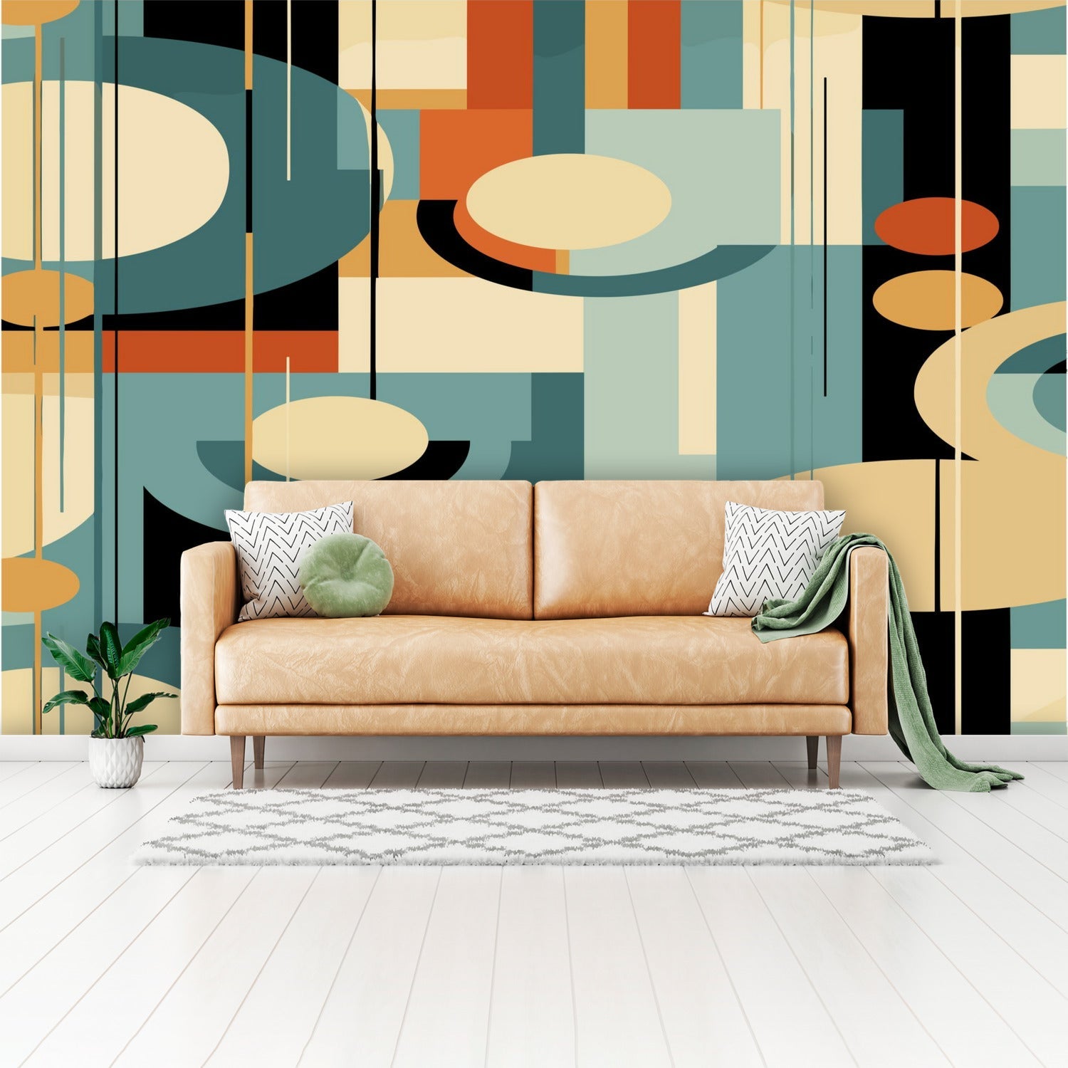 Kate McEnroe New York Mid Century Modern Abstract Wall Mural, Retro Geometric Peel and Stick WallpaperWall Mural127654