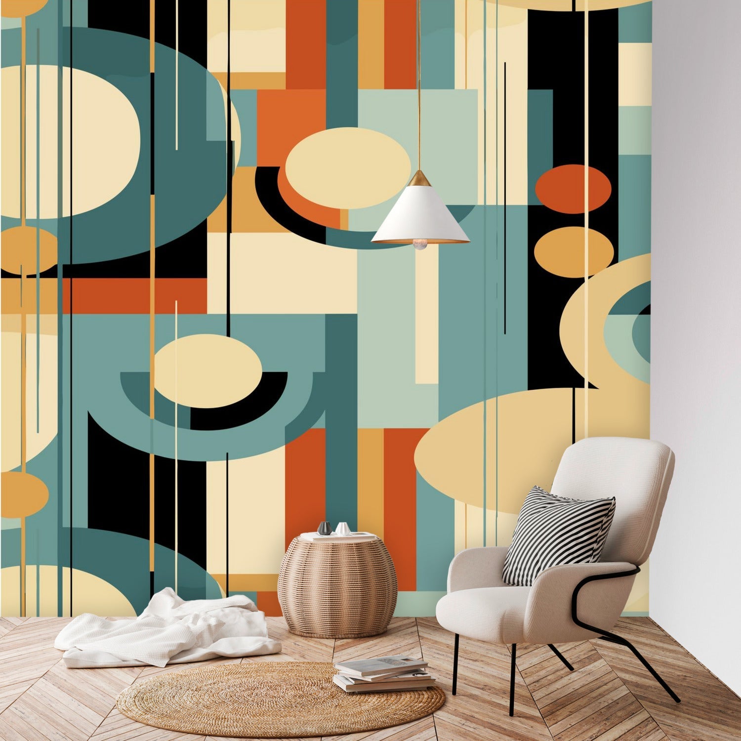 Kate McEnroe New York Mid Century Modern Abstract Wall Mural, Retro Geometric Peel and Stick WallpaperWall Mural127655