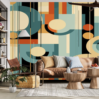 Kate McEnroe New York Mid Century Modern Abstract Wall Mural, Retro Geometric Peel and Stick WallpaperWall Mural127655