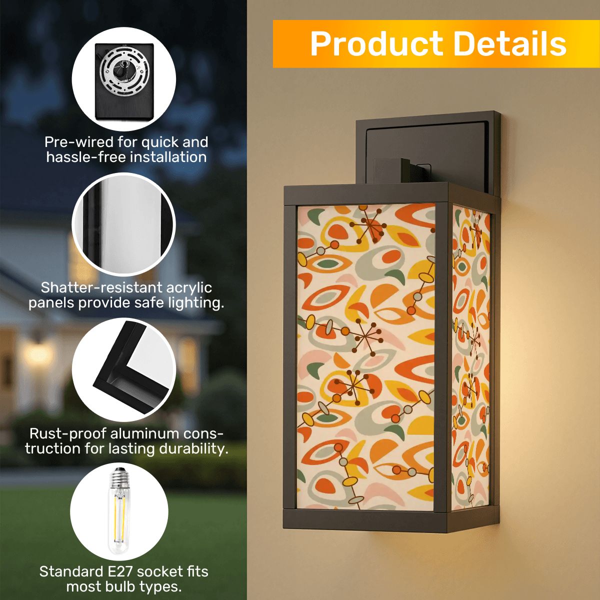 Kate McEnroe New York Mid Century Modern Abstract Wall Sconce, Retro Orange Mustard Patio Light, 1950s Style Outdoor Accent LampOutdoor Wall Lights3Eeul32aLd