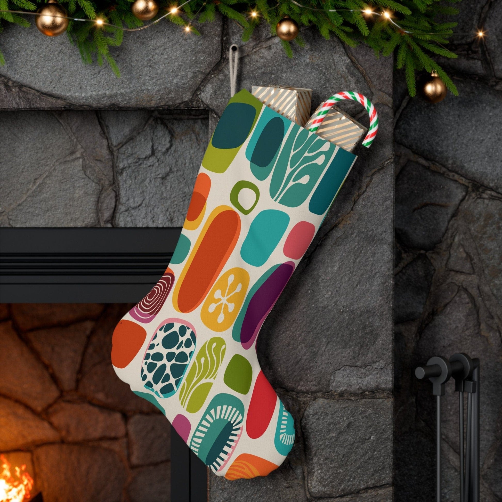 Kate McEnroe New York Mid Century Modern Amoeba Holiday Stockings, MCM Geometric Abstract Googie Christmas Mantle Decoration - KM13719723 Holiday Stockings 26155614466100844798
