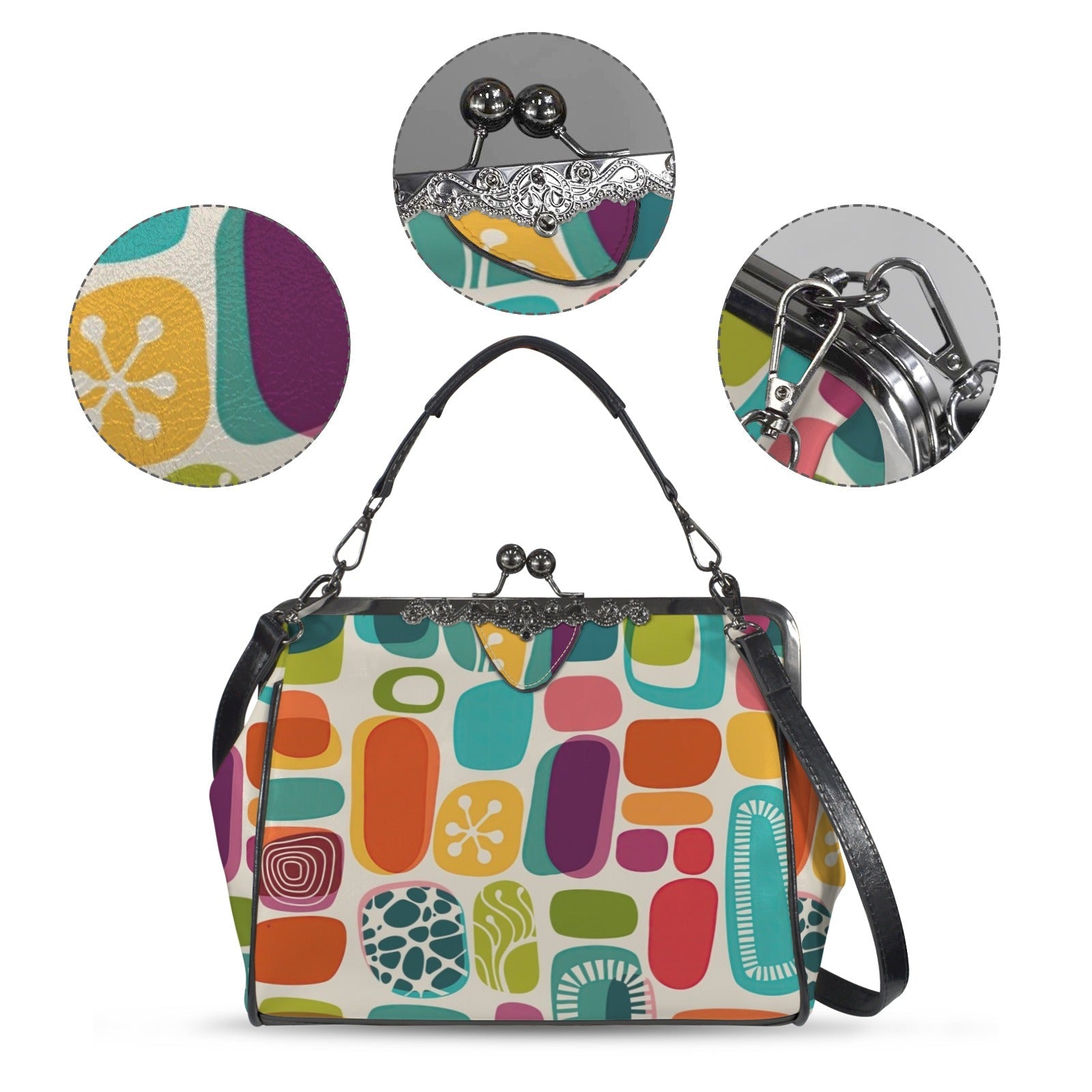 Kate McEnroe New York Mid Century Modern Amoeba Kiss Lock Purse, Retro 60s Mod HandbagCrossbody BagsD3379883