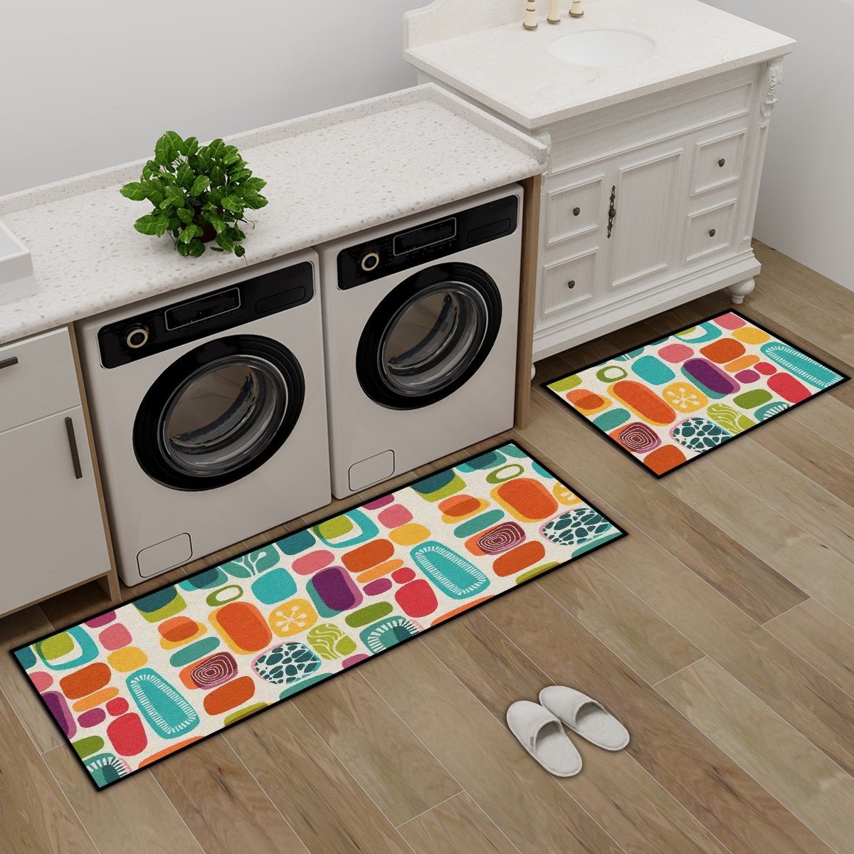 Kate McEnroe New York Mid Century Modern Amoeba Mat Set, Retro 50s Kitchen Bath RugsKitchen Floor MatsCcZNOwCDv2