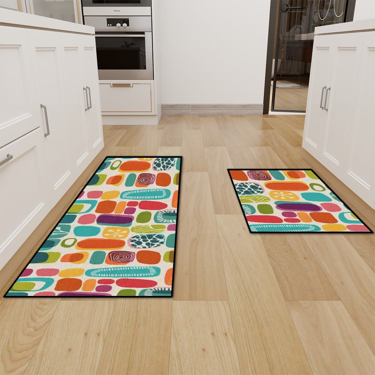 Kate McEnroe New York Mid Century Modern Amoeba Mat Set, Retro 50s Kitchen Bath RugsKitchen Floor MatsCcZNOwCDv2