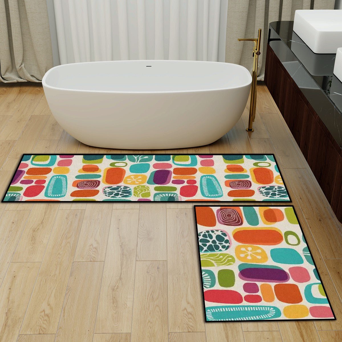 Kate McEnroe New York Mid Century Modern Amoeba Mat Set, Retro 50s Kitchen Bath RugsKitchen Floor MatsCcZNOwCDv2