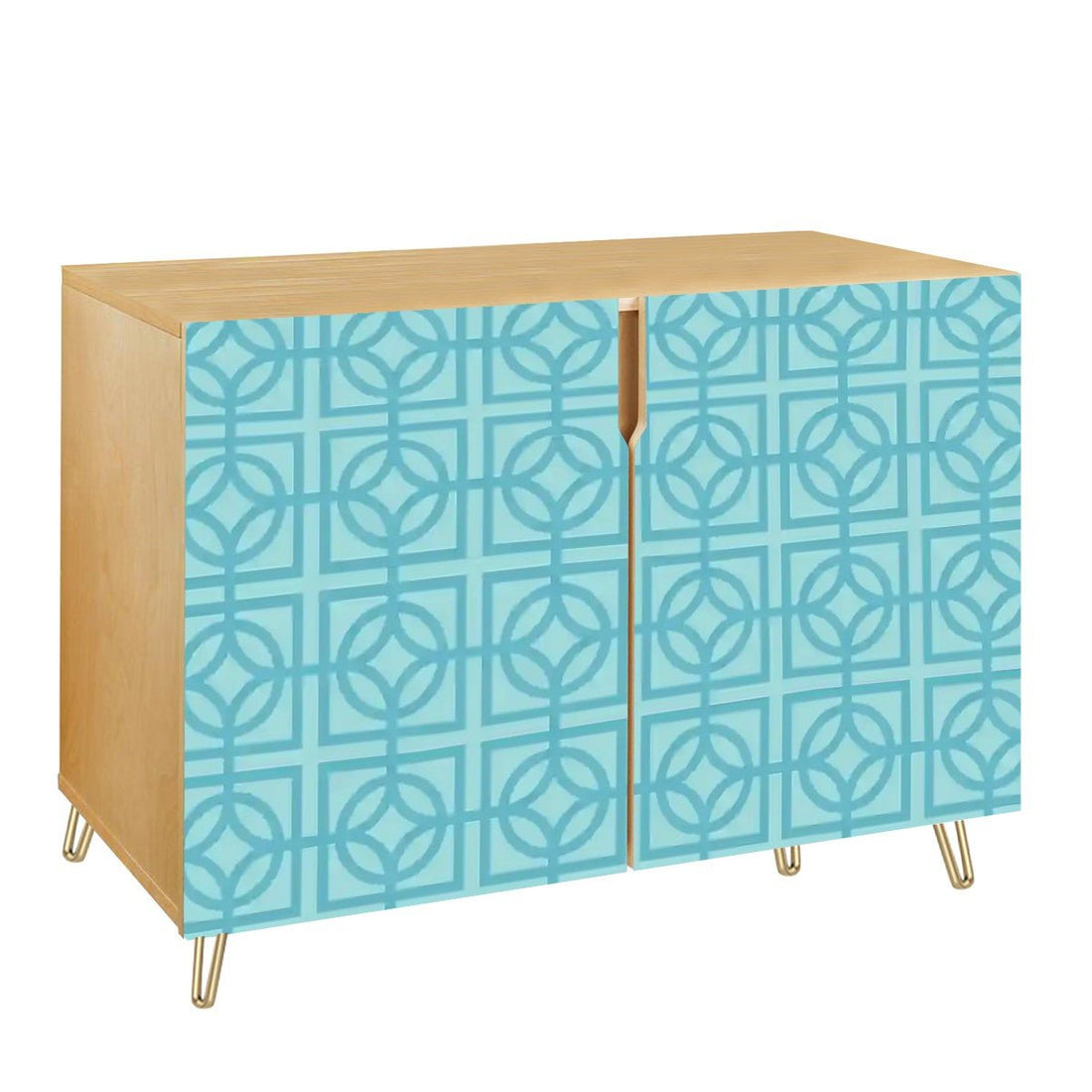 Kate McEnroe New York Mid Century Modern Aqua Breeze Block Wooden Storage Cabinet, Retro Geometric AccentStorage Cabinets5R5FcopQ0U