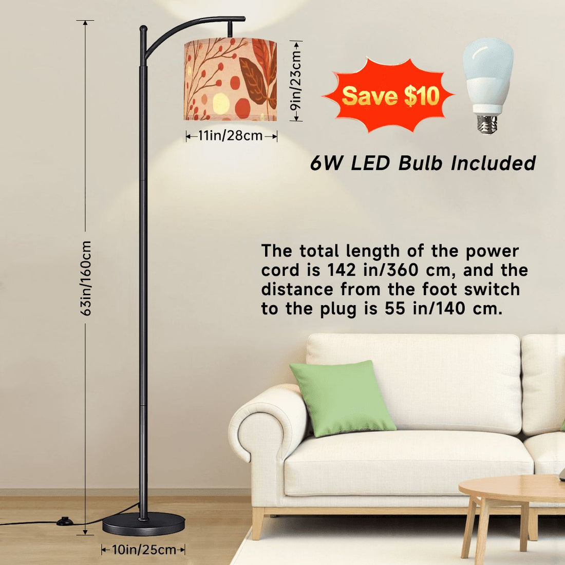 Kate McEnroe New York Mid Century Modern Arc Floor Lamp Autumn Botanical Retro LightingArc Floor LampsJKdciUvse5