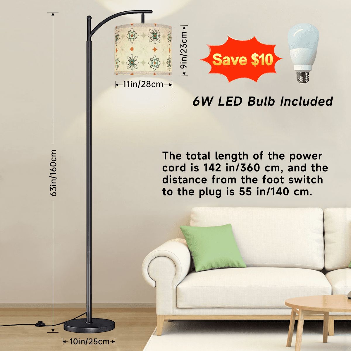 Kate McEnroe New York Mid Century Modern Arc Floor Lamp, Retro Atomic Starburst LightingArc Floor LampsUVBw7A2AKa