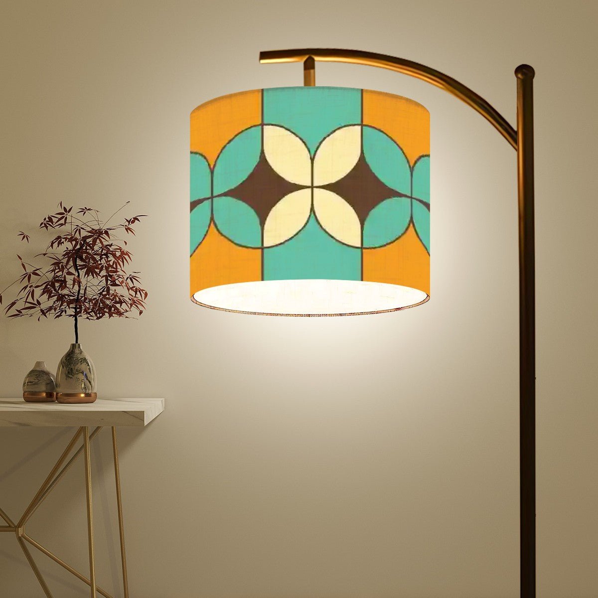 Kate McEnroe New York Mid Century Modern Arc Floor Lamp, Retro Geometric Orb Light, Vibrant Orange Teal Living Room AccentFloor LampshtpiFXR9fs