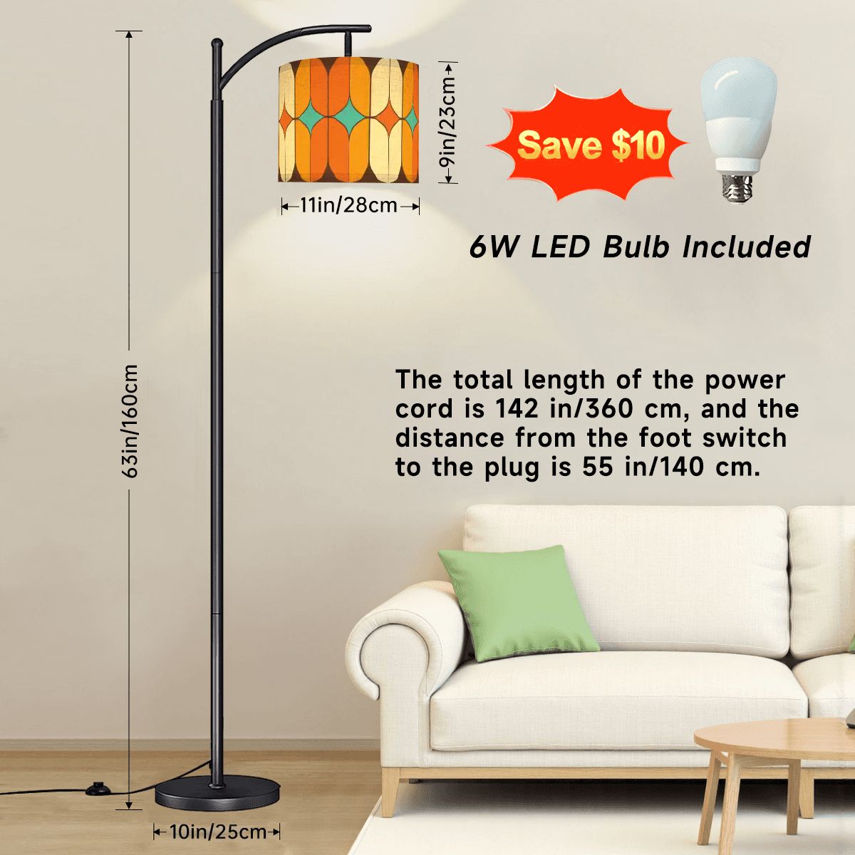 Kate McEnroe New York Mid Century Modern Arc Floor Lamp, Retro Geometric Shade LightingFloor LampsWlbSXVP0yA