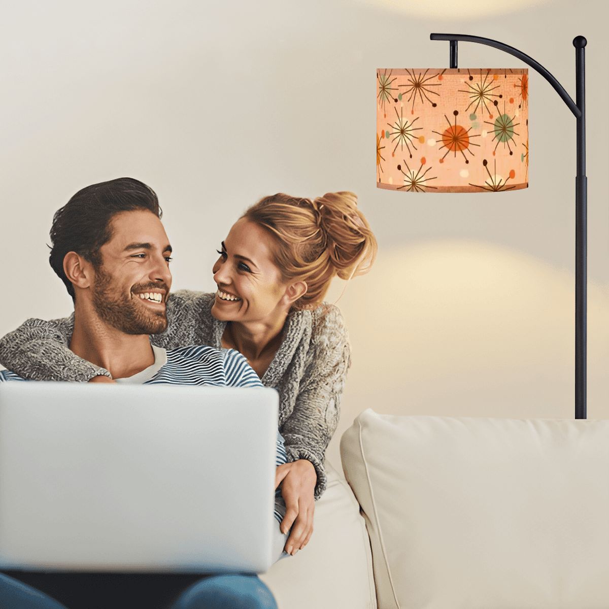 Kate McEnroe New York Mid Century Modern Arc Floor Lamp, Retro Pink Starburst LightingArc Floor Lampss6srlpaOU3