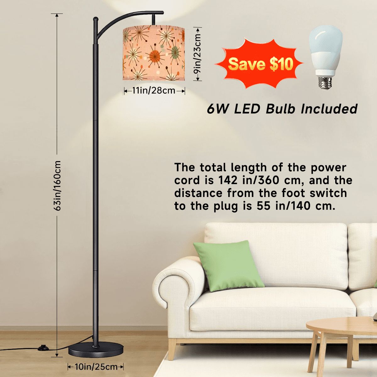 Kate McEnroe New York Mid Century Modern Arc Floor Lamp, Retro Pink Starburst LightingArc Floor Lampss6srlpaOU3