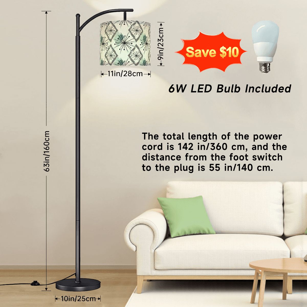 Kate McEnroe New York Mid Century Modern Arc Floor Lamp, Retro Starburst ShadeArc Floor LampsIIzL2Vdrpk
