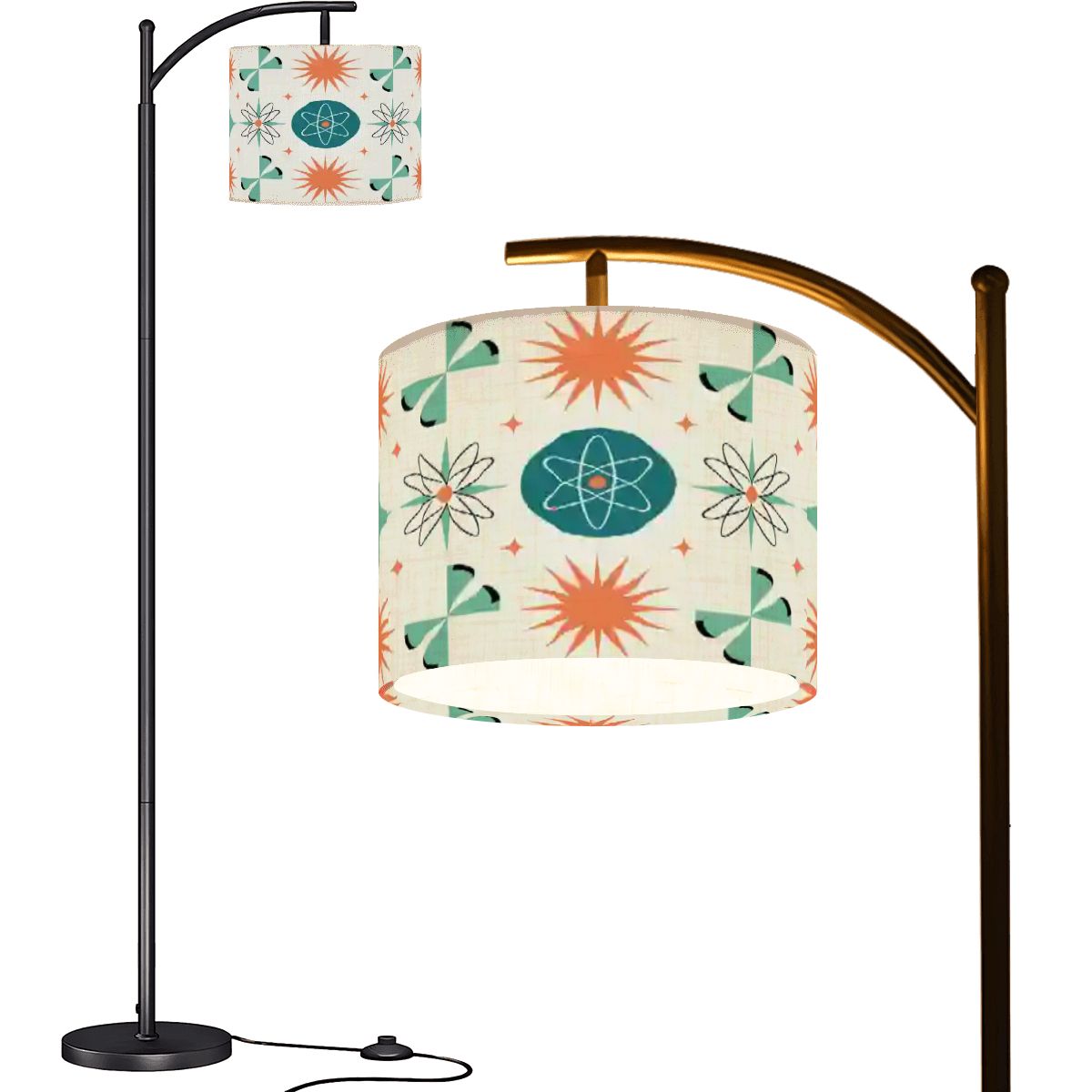 Kate McEnroe New York Mid Century Modern Arc Floor Lamp, Retro Teal Orange Starburst ShadeArc Floor LampsYrlzzE1RSA