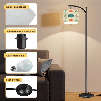 Kate McEnroe New York Mid Century Modern Arc Floor Lamp, Retro Teal Orange Starburst ShadeArc Floor LampsYrlzzE1RSA