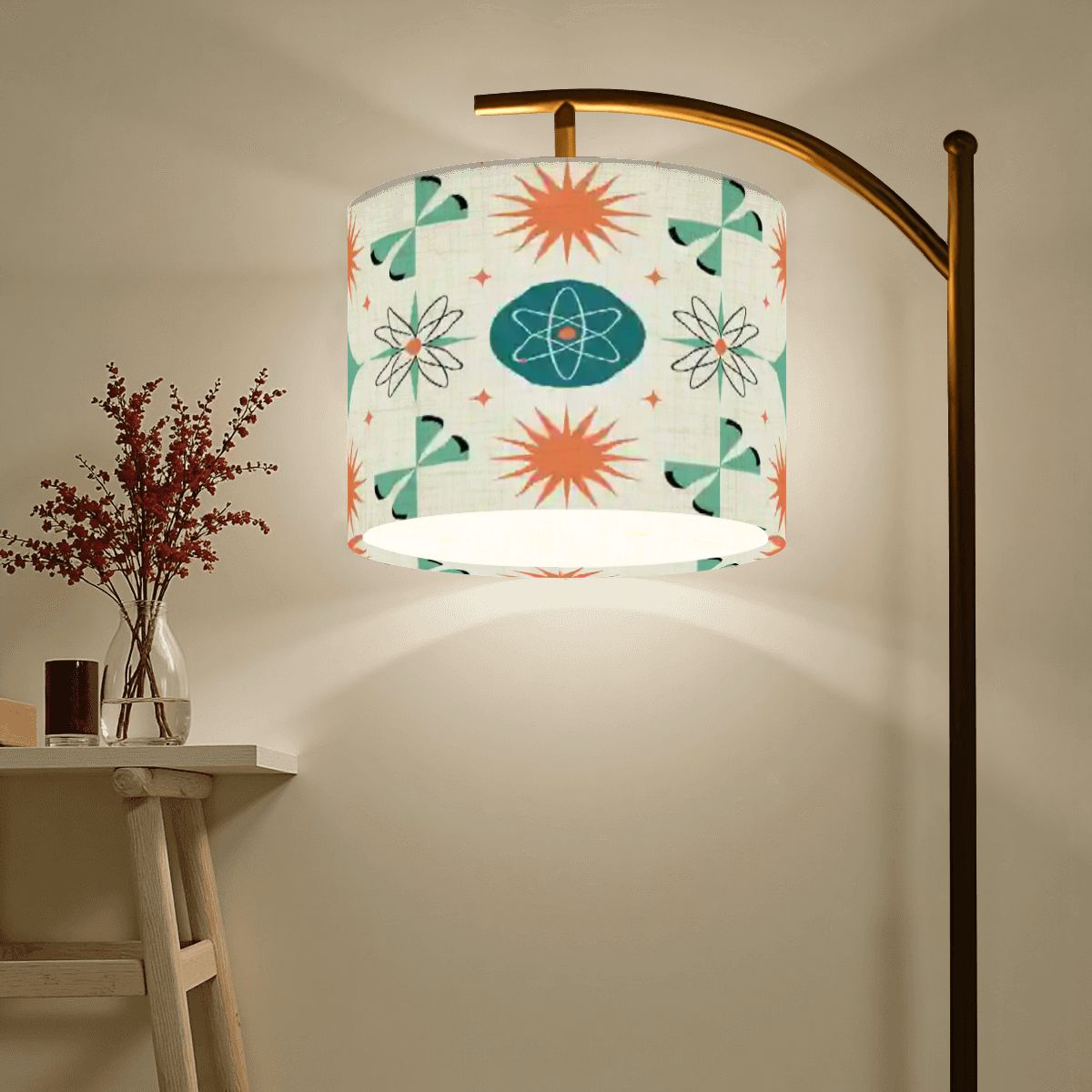 Kate McEnroe New York Mid Century Modern Arc Floor Lamp, Retro Teal Orange Starburst ShadeArc Floor LampsYrlzzE1RSA