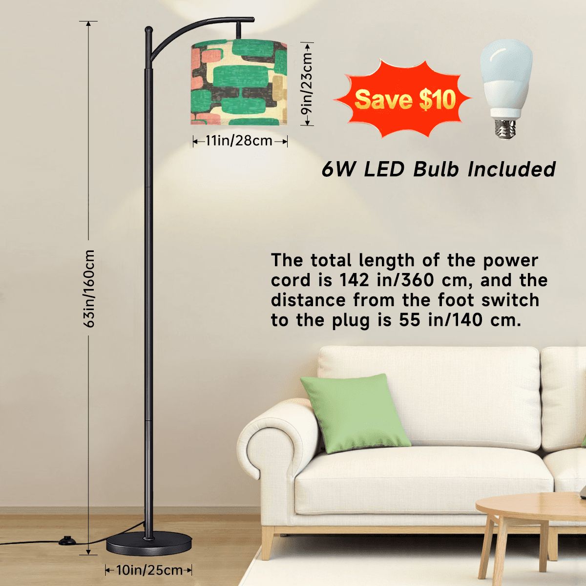 Kate McEnroe New York Mid Century Modern Arc Floor Lamp, Teal, Pink Retro Vintage Geometric LightingArc Floor Lampsi0NKT828c4