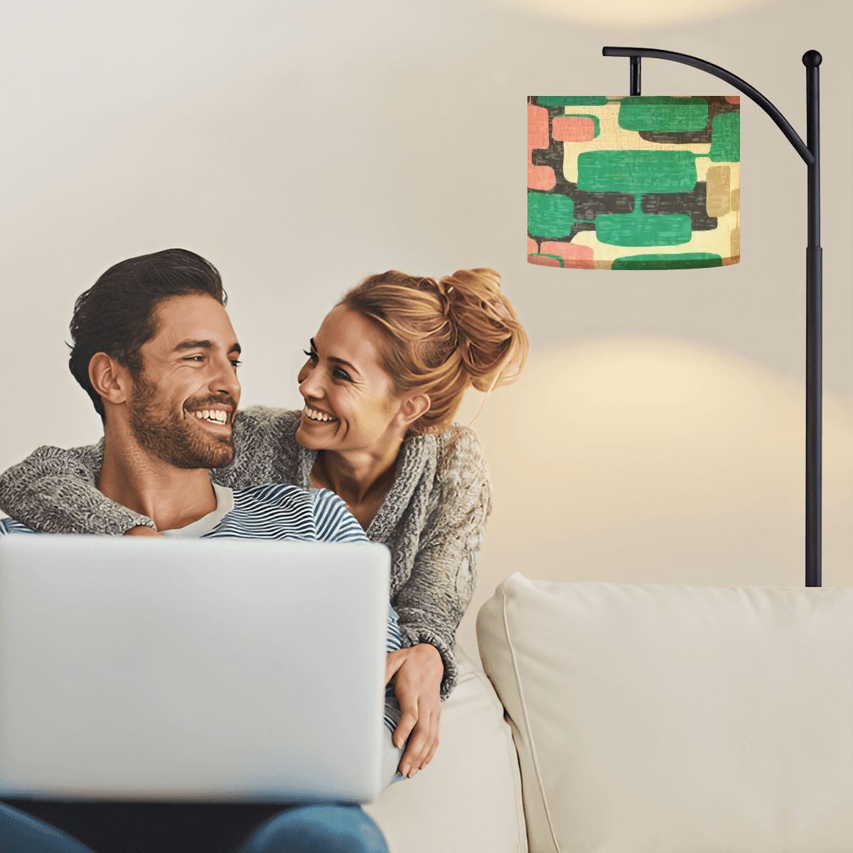 Kate McEnroe New York Mid Century Modern Arc Floor Lamp, Teal, Pink Retro Vintage Geometric LightingArc Floor Lampsi0NKT828c4