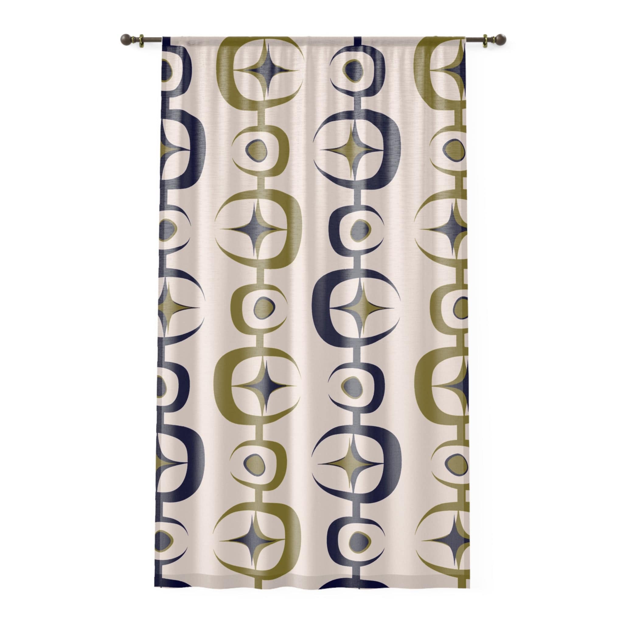 Kate McEnroe New York Mid Century Modern Atomic Age Window Curtains, Retro Starburst MCM Olive Navy Living Room Bedroom Sheer Curtain PanelsWindow Curtains10283124561405550752