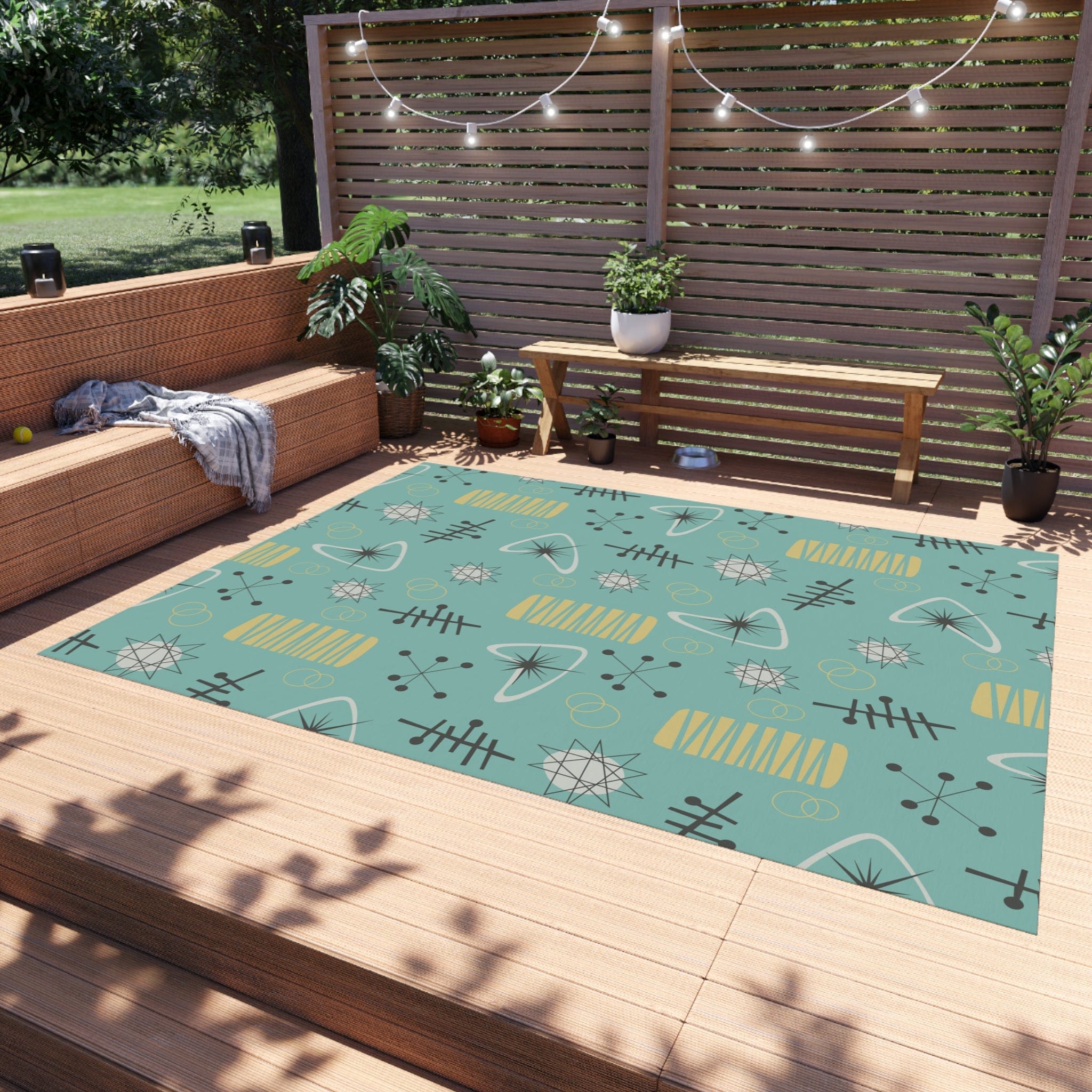 Kate McEnroe New York Mid Century Modern Atomic Boomerang Starburst Outdoor - Indoor Area Rug, 50s Retro Patio, Porch Accent RugRugs10063888482246634106