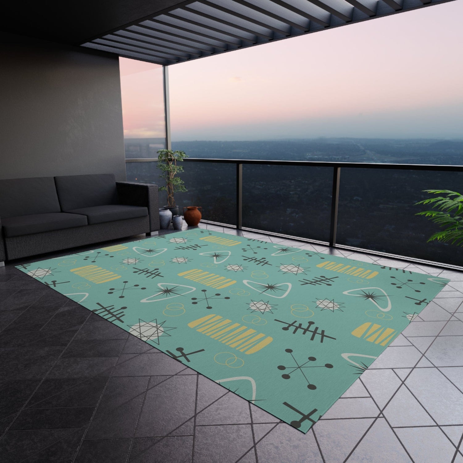 Kate McEnroe New York Mid Century Modern Atomic Boomerang Starburst Outdoor - Indoor Area Rug, 50s Retro Patio, Porch Accent RugRugs21153826336918877827